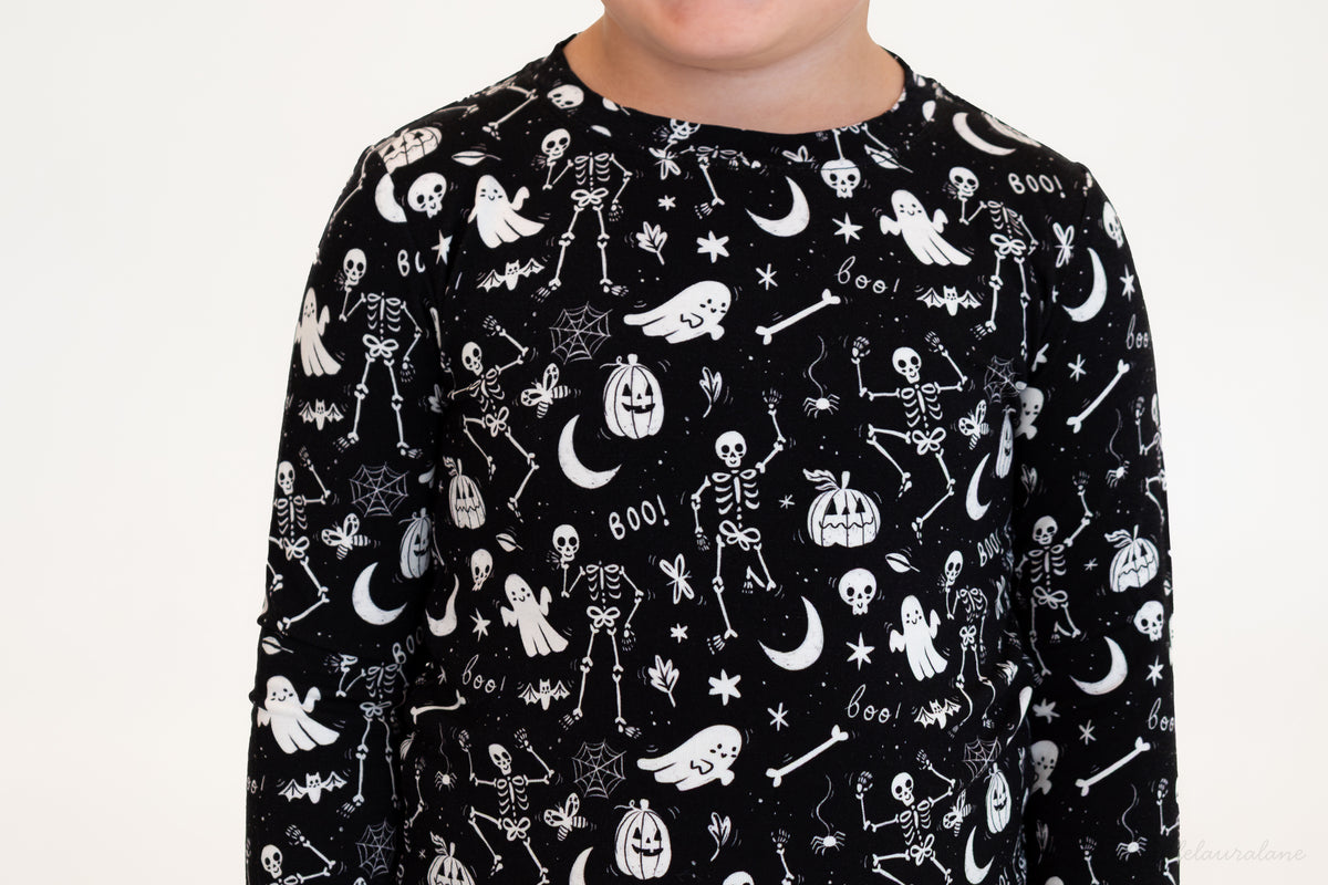 Skeleton Party Black & White Halloween Bamboo Two-Piece Pajamas