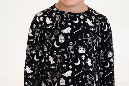 Skeleton Party Black & White Halloween Bamboo Two-Piece Pajamas