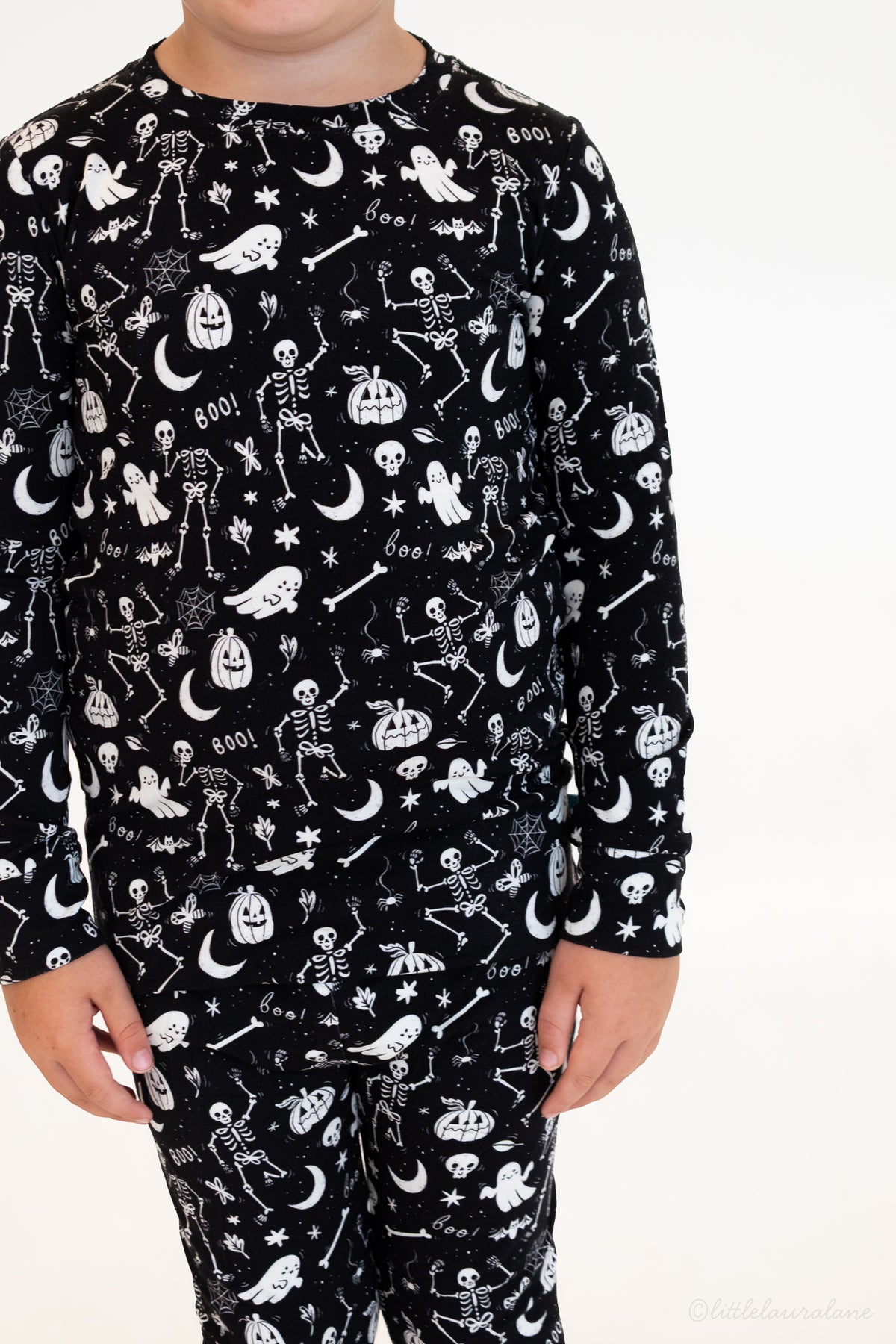 Skeleton Party Black & White Halloween Bamboo Two-Piece Pajamas