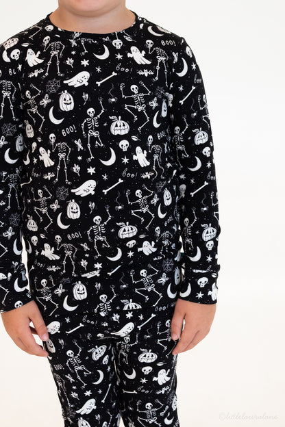 Skeleton Party Black & White Halloween Bamboo Two-Piece Pajamas