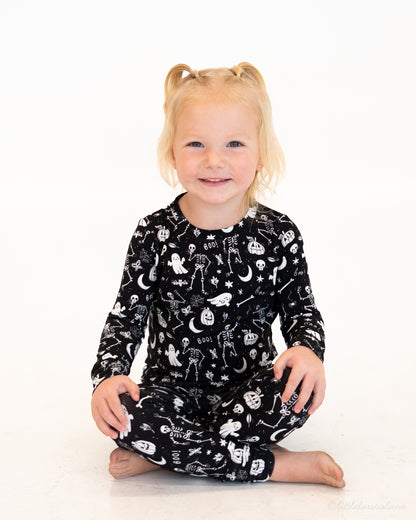 Skeleton Party Black & White Halloween Bamboo Two-Piece Pajamas