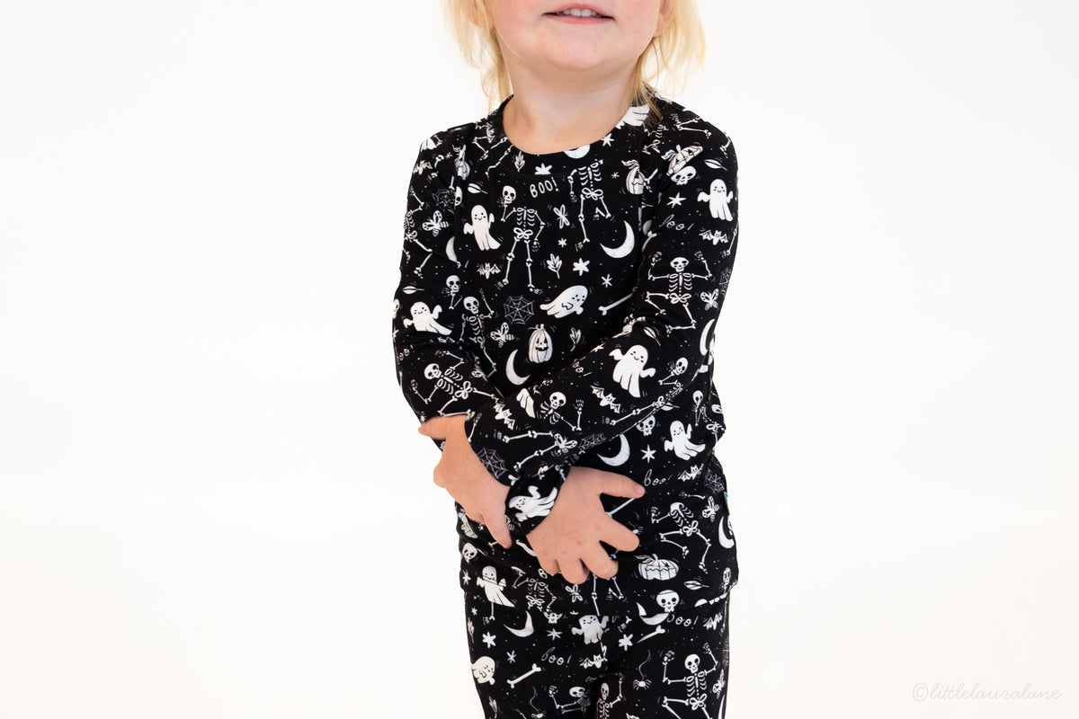 Skeleton Party Black & White Halloween Bamboo Two-Piece Pajamas