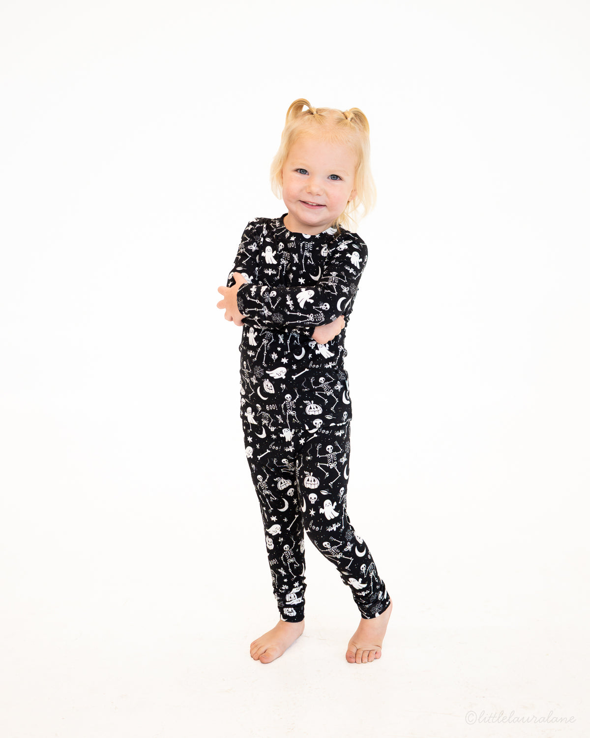Skeleton Party Black & White Halloween Bamboo Two-Piece Pajamas
