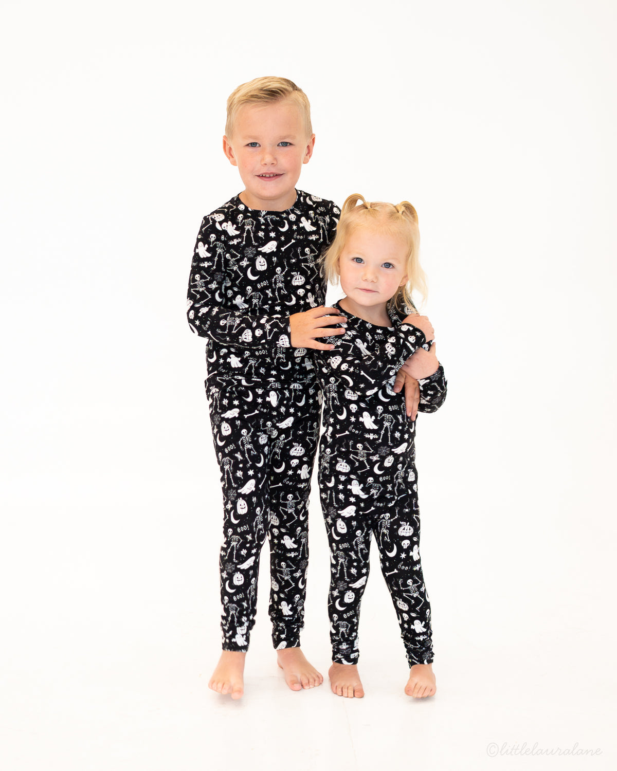 Skeleton Party Black & White Halloween Bamboo Two-Piece Pajamas