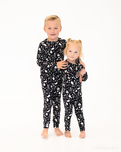 Skeleton Party Black & White Halloween Bamboo Two-Piece Pajamas