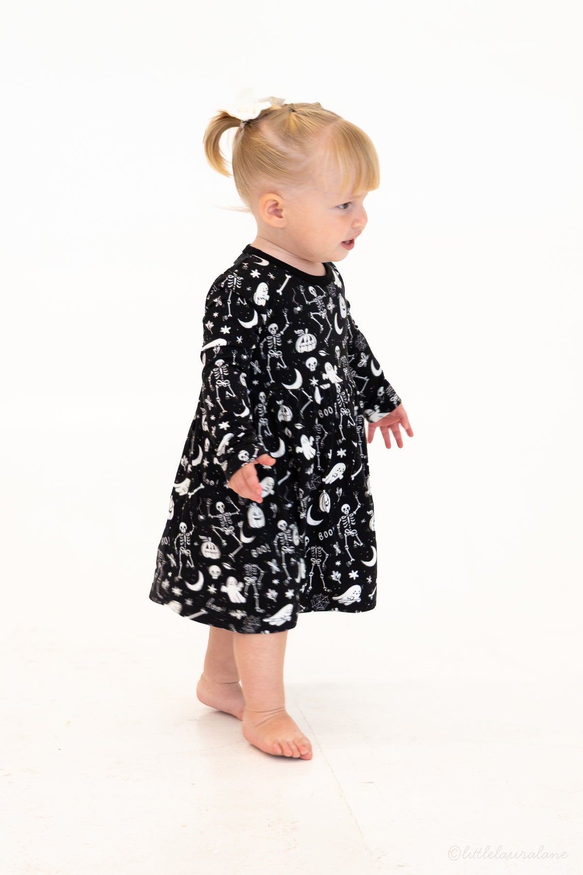 Skeleton Party Black & White Halloween Bamboo Baby Dress