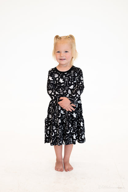 Skeleton Party Black & White Halloween Bamboo Girls Dress