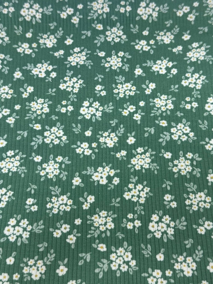 Green Daisy Ribbed Zip Pajamas
