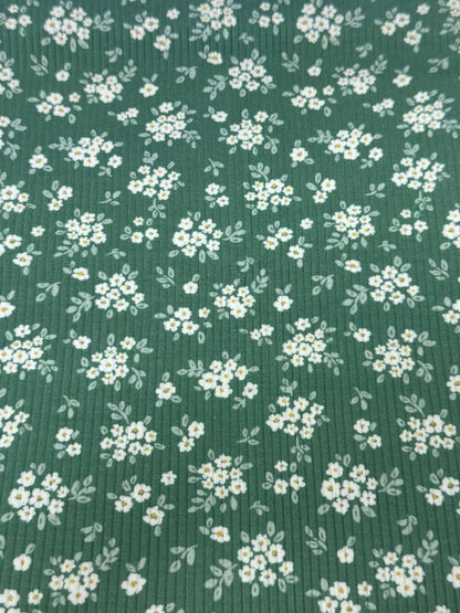 Green Daisy Ribbed Zip Pajamas
