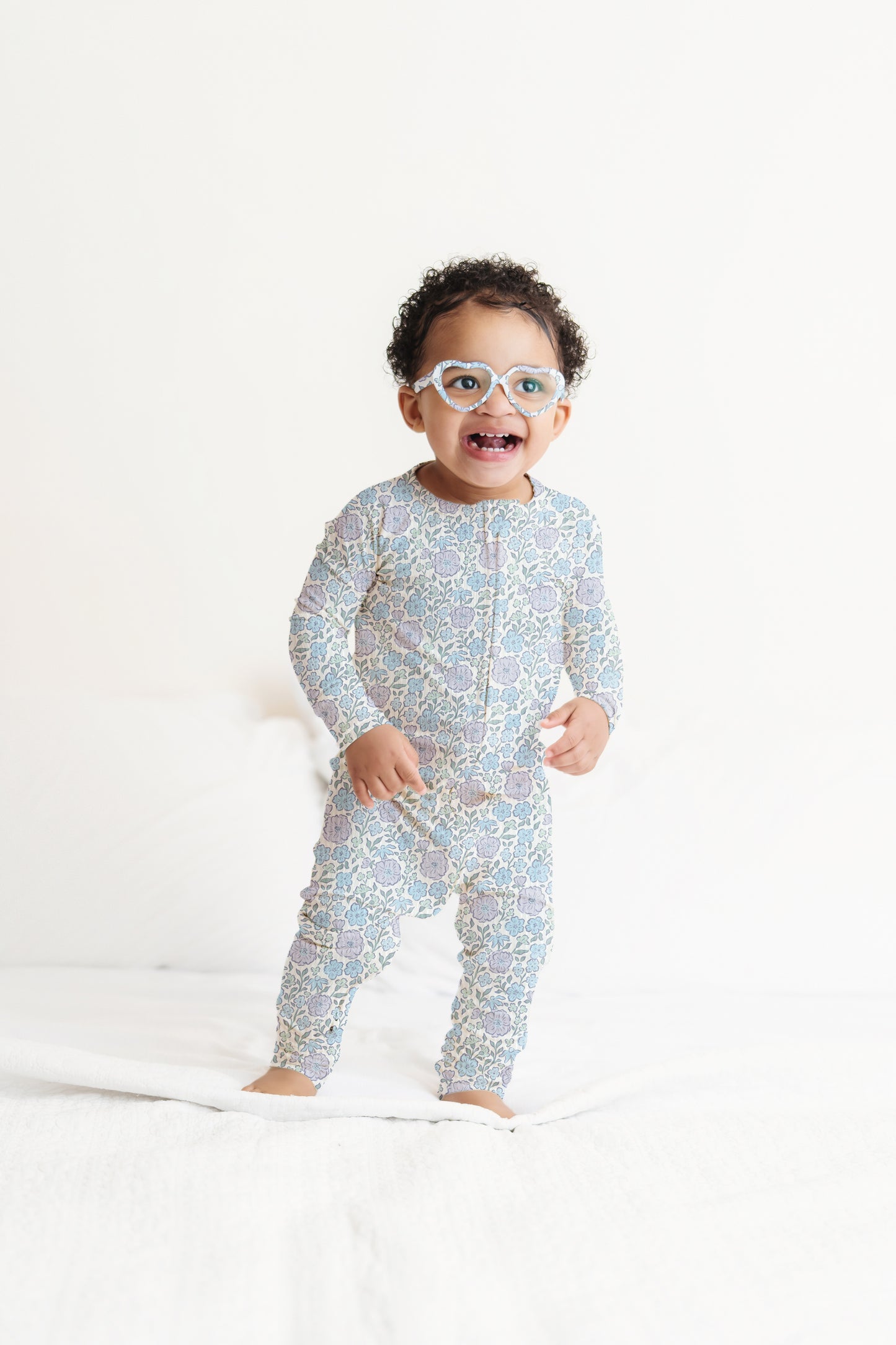Bleu Fleur Ribbed Zip Pajamas
