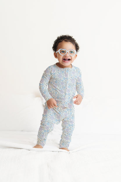 Bleu Fleur Ribbed Zip Pajamas