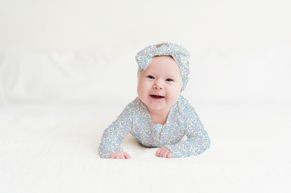 Bleu Fleur Ribbed Zip Pajamas