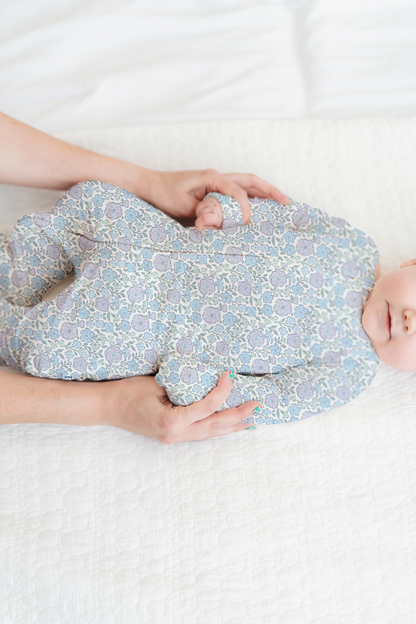 Bleu Fleur Ribbed Zip Pajamas