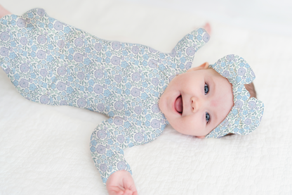 Bleu Fleur Ribbed Zip Pajamas