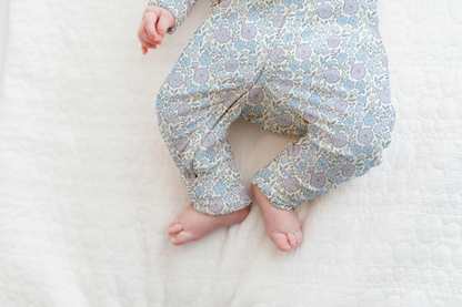 Bleu Fleur Ribbed Zip Pajamas