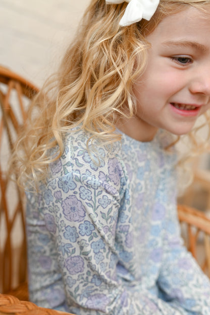 Bleu Fleur Ribbed Two-Piece Set