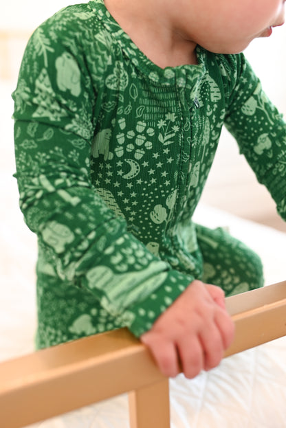 Little Bear Forest Ribbed Zip Pajamas