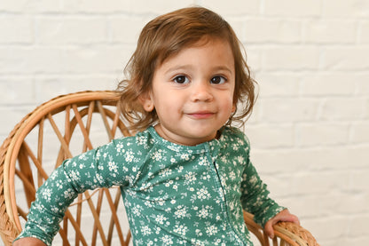 Green Daisy Ribbed Zip Pajamas